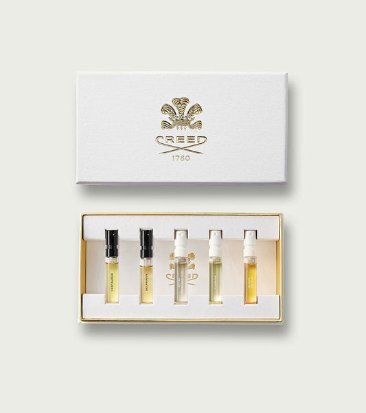 Amber Inspiration Sample Set Amber Inspiration Sample Set in white gold gift box - Flat Lay | Creed Fragrances