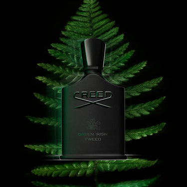 Black bottle with a fern leave in the background