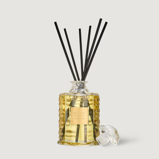 Amber Glass Reed Diffuser with Gold Detail, Black Reeds - Front View | Creed Fragrances