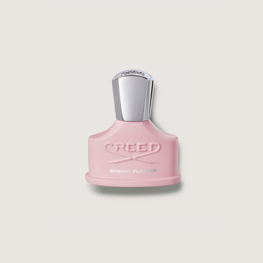 Spring Flower 75ml matt pink bottle with silver cap and creed logo