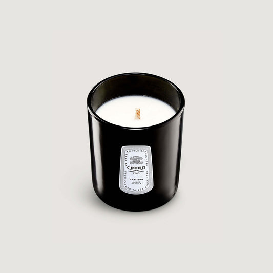 Vanisia black ceramic candle with one wick and white and black label